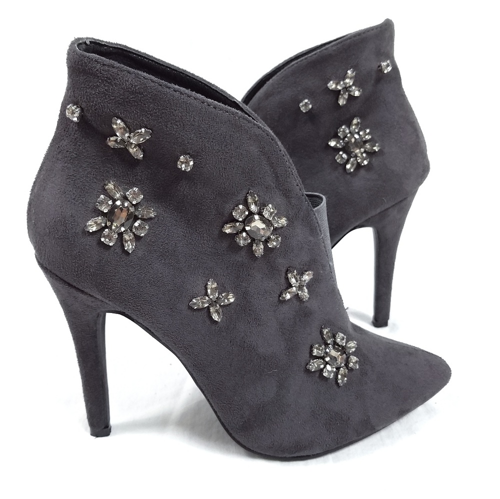 SoFree Gray Suede Beaded Booties